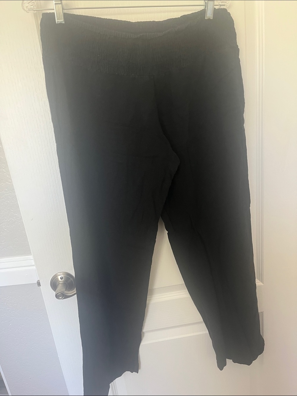 Mimi Chica Black Elastic-Waist Linen Wide Leg Pants